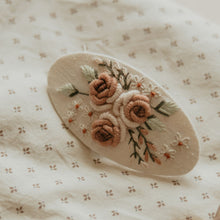 Oval Embroidered Three Roses Barrette
