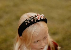 Black Ribbed Rose Embroidered Headband