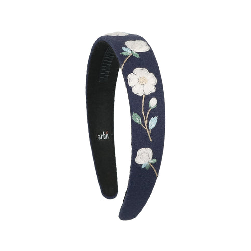 Navy Floral Embroidered Headband