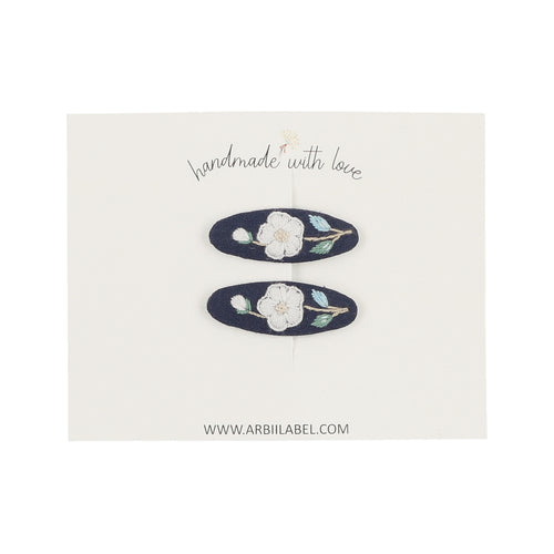 Mini Navy Floral Embroidered Clips