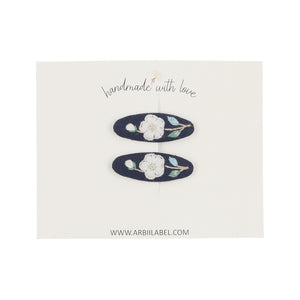 Mini Navy Floral Embroidered Clips