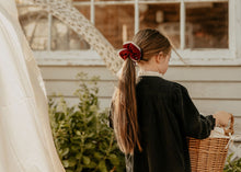 Deep Red Ribbed Scrunchie with Crochet Detail