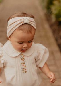 Beige Ribbed Logo Turban