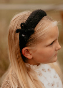 Black Mohair Headband with Bow Detail