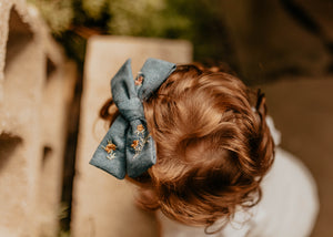 Embroidered Denim Floral Baby Band