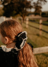 Navy Ribbed Scrunchie with Crochet Detail