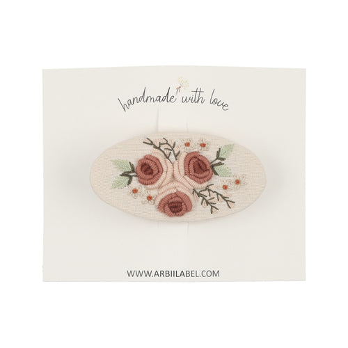 Oval Embroidered Three Roses Barrette