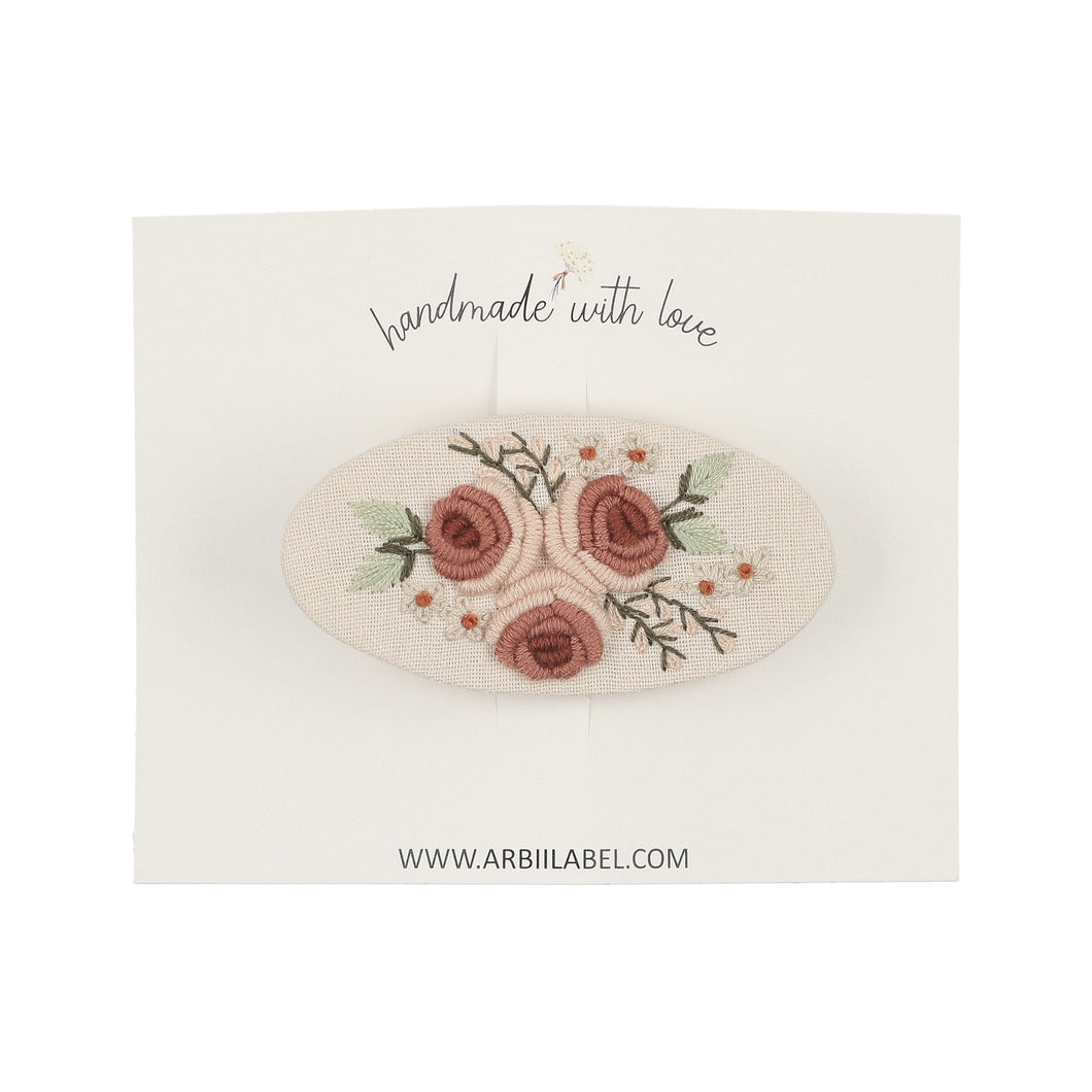 Oval Embroidered Three Roses Barrette