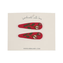 Red Rose Bud Embroidered Clips