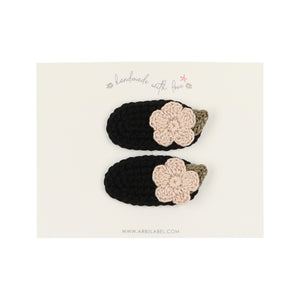 Black Flat Flower Crochet Clips