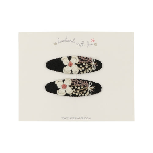 Black Anemone Embroidered Clips
