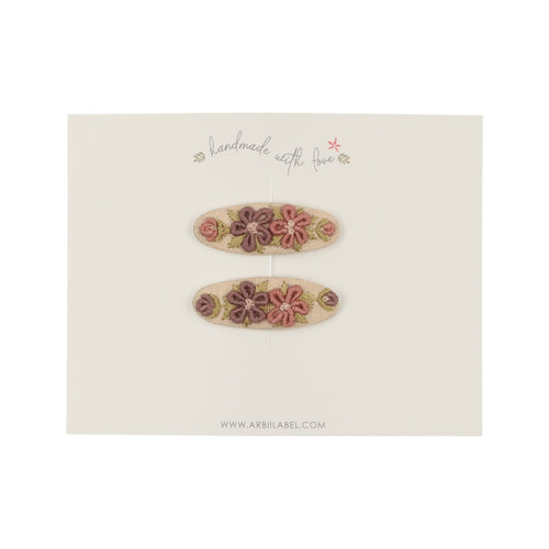 Mini Oval Pastel Flowers Embroidered Clips