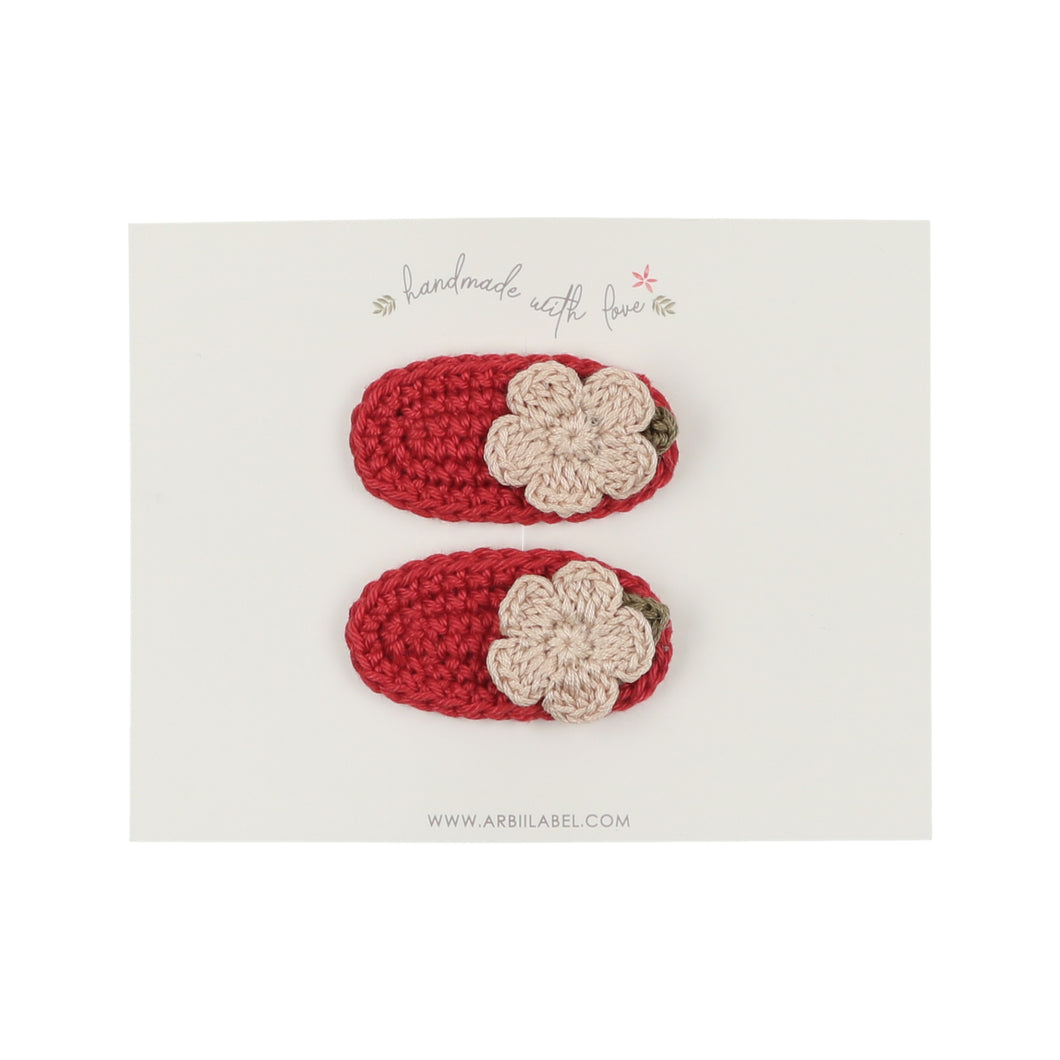 Red Flat Flower Crochet Clips