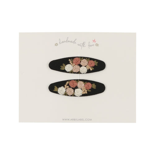 Black Multi Flowers Embroidered Clips