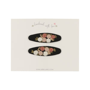 Black Multi Flowers Embroidered Clips
