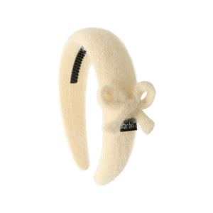 Ivory Mohair Headband with Bow Detail