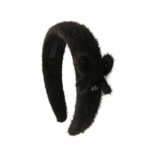 Black Mohair Headband with Bow Detail