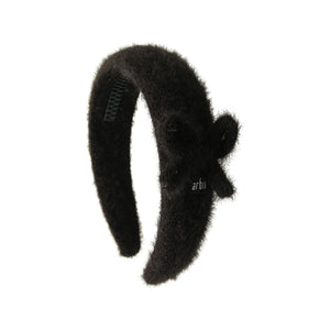 Black Mohair Headband with Bow Detail