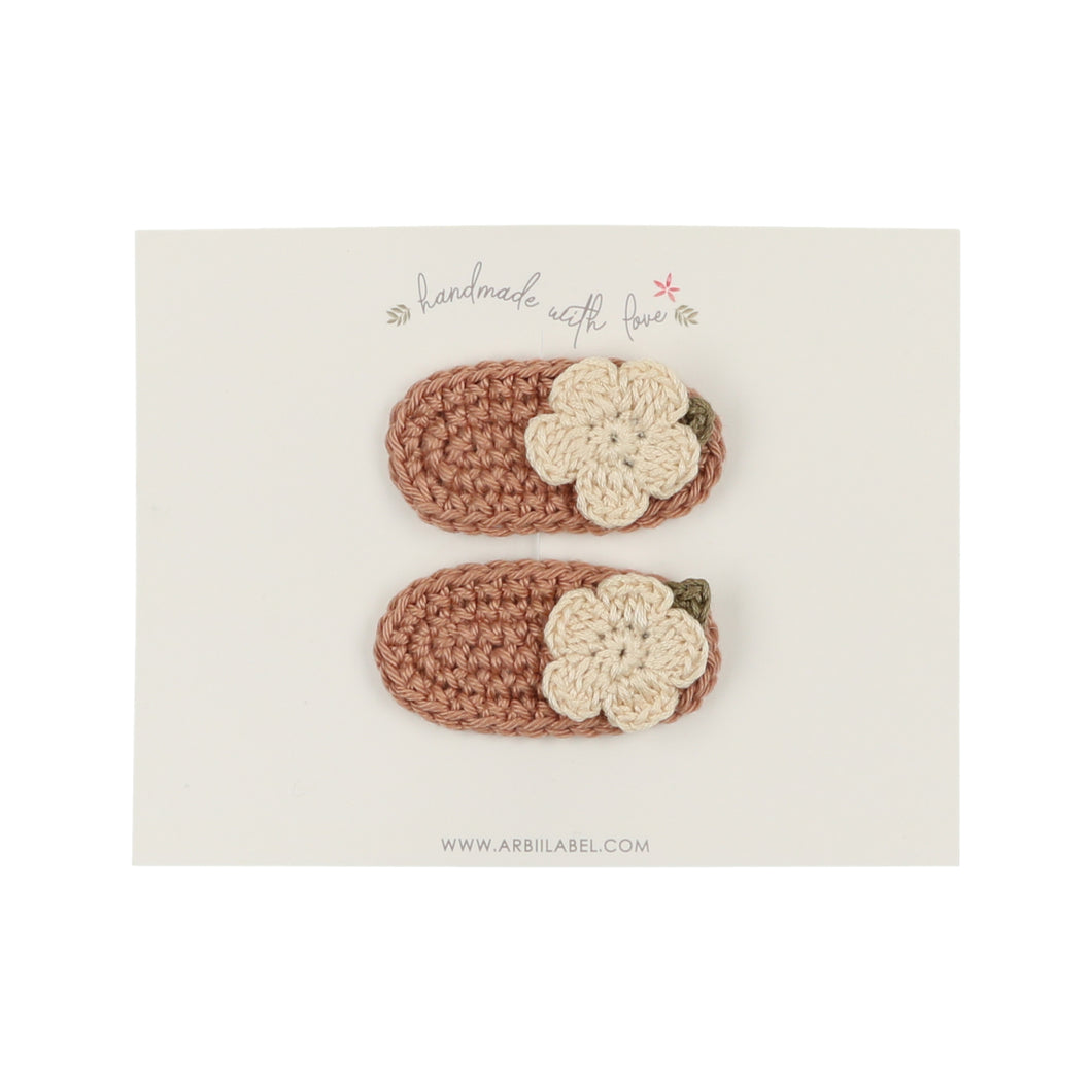 Mauve Flat Flower Crochet Clips