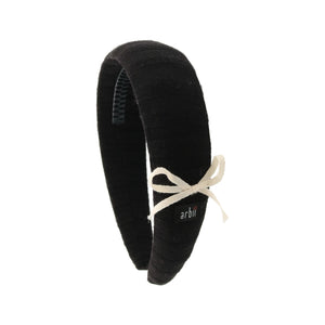 Black Wide Ribbed Padded Headband with Bow