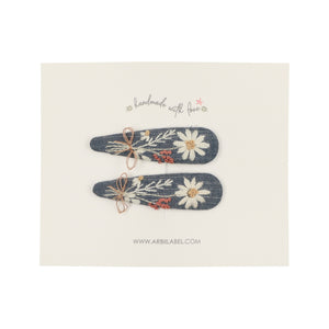 Denim Daisy Embroidered Clips