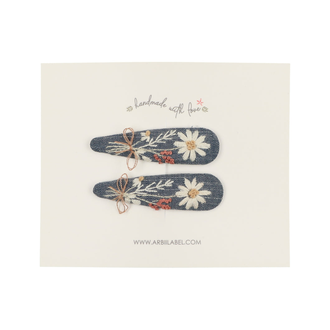 Denim Daisy Embroidered Clips