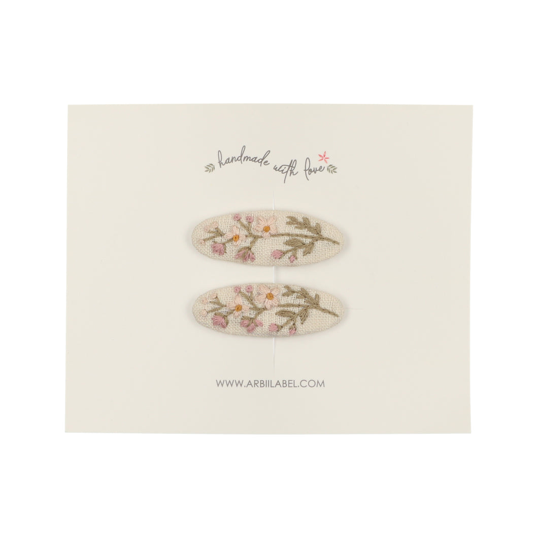 Mini Oval Floral Branch Embroidered Clips