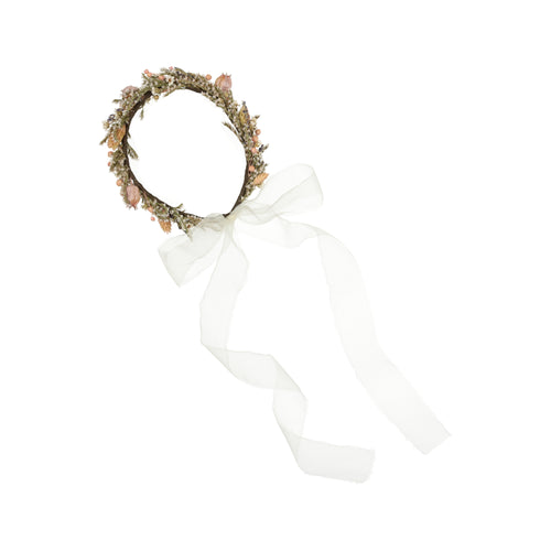 Vintage Dried Floral Spray Wreath with Organza Sheer Bow